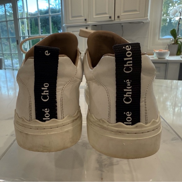 Chloe Lauren White Leather Scalloped Lace Up Sneakers Size 39 Women’s US 9 Shoes - Picture 6 of 11